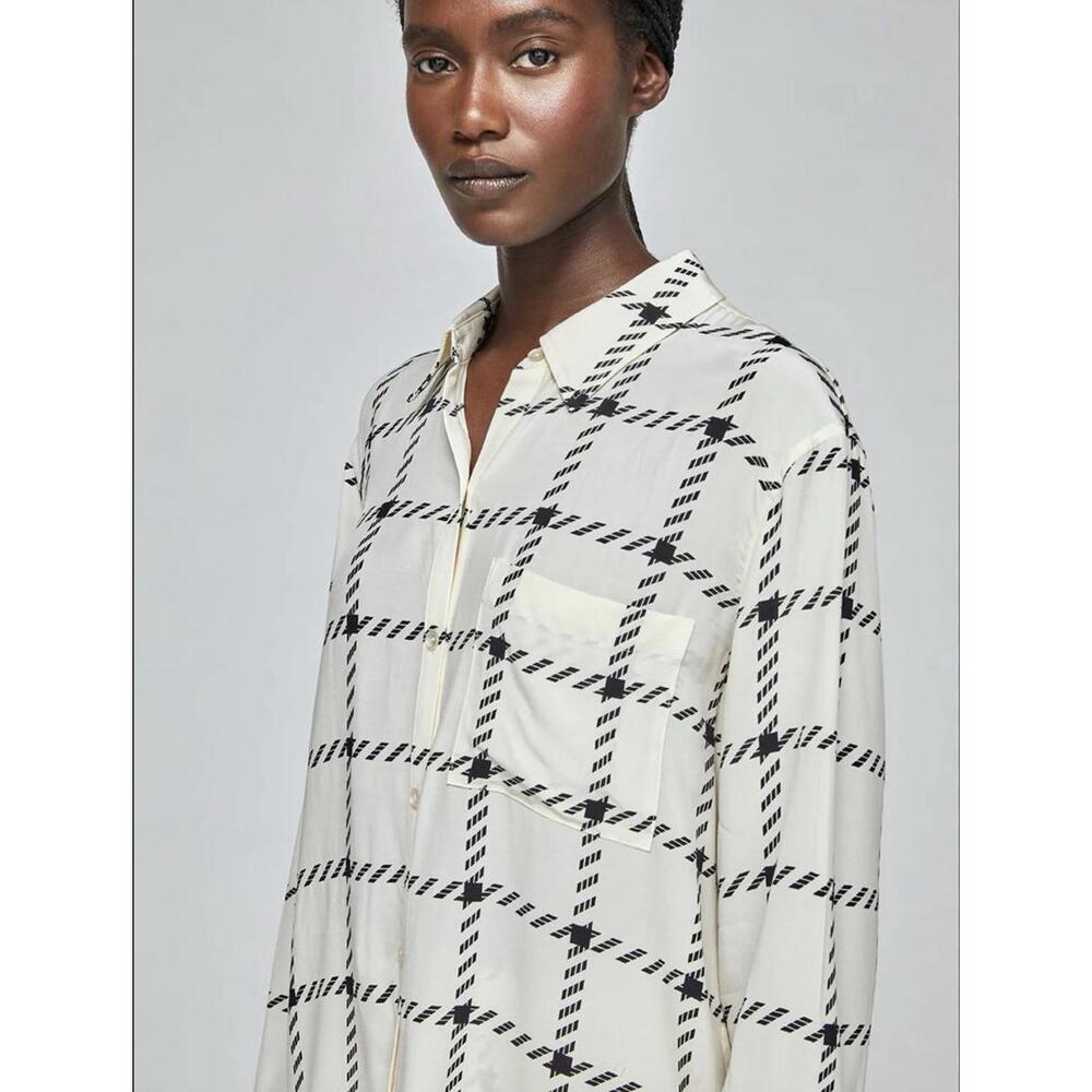 Anine Bing Aspen Button Up Blouse In Cream Check Sz XS See Pics - Picture 1 of 9
